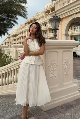 Self-portrait Sequined Bouclé Midi Dress White Size AU 12 for rent on The Volte - image 3