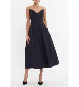 Rebecca Vallance Luiza Strapless Midi Dress Black Size AU 8