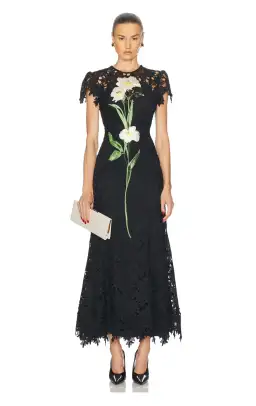 Leo Lin Monique Embroidered Lace Maxi Dress Black Size 8