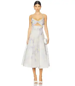 Zimmermann Crush Twist Front Midi Dress Lilac Floral Size AU 10