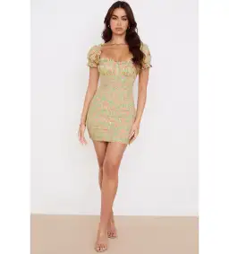 House of CB Tanaya Vintage Floral Puff Sleeve Mini Dress in Floral Size S / AU 8