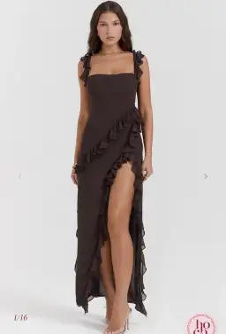 House of CB Ariela Espresso Ruffle Maxi Size AU 10