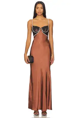 Self-Portrait Satin Diamante Maxi Dress Brown Size 8 for rent on The Volte - image 1