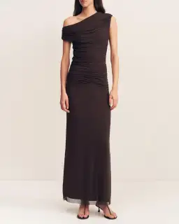 Shona Joy Mira Off Shoulder Maxi Dress Chocolate Brown Size 6 for rent on The Volte - image 1