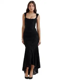 House of CB Cesca Corset Ruched Maxi Dress Black Size XS / AU 6