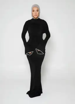 Alaía Muse Luna Pearl Sleeve Maxi Dress Black Size S / AU 8 for rent on The Volte - image 1