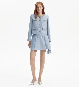Self Portrait Boucle Jacket and Mini Skirt Set in Blue Sequin Size AU 10