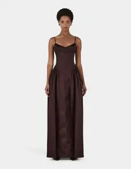 Hansen and Gretel Bellini Taffeta Floor Length Gown in Chocolate Brown Size 6/XS for rent on The Volte - image 1