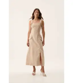 Aje Morgan Midi Dress Dune Beige Size 8/S for rent on The Volte - image 1