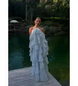 Aje Pandorea Layered Maxi Dress Silver Blue Size 8