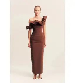 Shona Joy Cambell Ruffle Draped Maxi in Espresso Size 8  for rent on The Volte - image 1