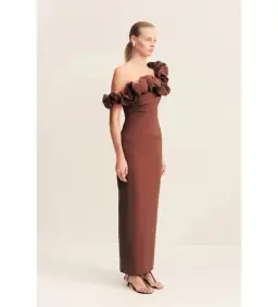 Shona Joy Cambell Ruffle Draped Maxi in Espresso Size 8  for rent on The Volte - image 2
