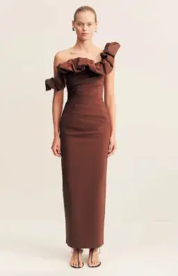 Shona Joy Cambell Ruffle Draped Maxi in Espresso Size 12 for rent on The Volte - image 1