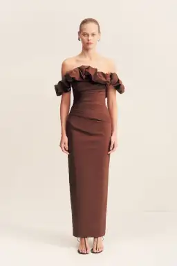 Shona Joy Campbell Ruffle Draped Maxi Dress in Espresso Size 14 for rent on The Volte - image 2