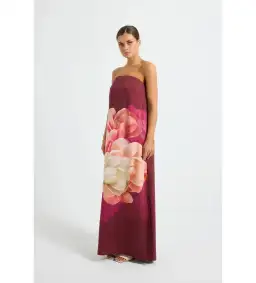 Pasduchas Romance Strapless Maxi Dress Burgundy Floral Size 12 for rent on The Volte - image 2