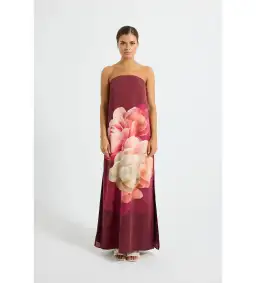 Pasduchas Romance Strapless Maxi Dress Burgundy Floral Size 12 for rent on The Volte - image 1