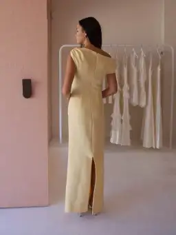 By Nicola Vivian Crepe Maxi Dress in Lemon Yellow Size 14 for rent on The Volte - image 3