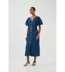 Aje Harper Denim Midi Dress Classic Wash Size 10/M for rent on The Volte - image 2