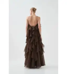 Aje Pandorea Layered Maxi Dress Carob Size AU 8 for rent on The Volte - image 4
