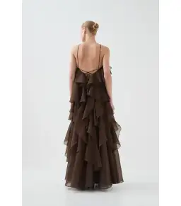 Aje Pandorea Layered Maxi Dress in Carob Size AU 14 for rent on The Volte - image 6