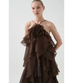 Aje Pandorea Layered Maxi Dress in Carob Size AU 14 for rent on The Volte - image 5