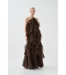 Aje Pandorea Layered Maxi Dress in Carob Size AU 14 for rent on The Volte - image 4