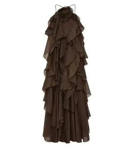 Aje Pandorea Layered Maxi Dress in Carob Size AU 14 for rent on The Volte - image 7