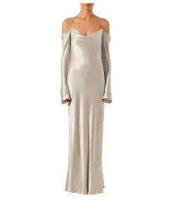 Shona Joy Sofia Off Shoulder Tie Maxi Dress Silver Size AU 8