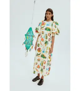 Alemais Samaki Puff Sleeve Midi Dress Print Size AU 6