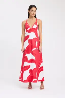 Kookai Zani Maxi Dress in Red White Size 8