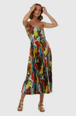 Gorman  Broad Leaf Pleated Midi Dress Multi Size 10