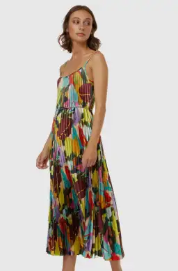 Gorman  Broad Leaf Pleated Midi Dress Multi Size 10