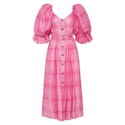 Aje Bungalow Gingham Puff Sleeve Midi Dress Pink  Size AU 6 for rent on The Volte - image 4