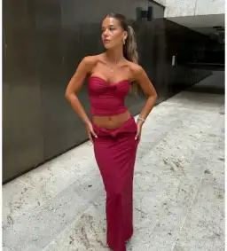 Sasha Therese Naya Top and Mila Maxi Skirt Set Cherry Red Size S AU 8