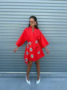 La Bohme Girls Nirvana Robe Dress Tangerine Evil Eye Size S-M  6-12