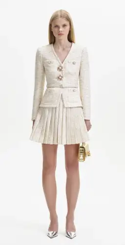 Self-Portrait Cream Metallic Boucle Mini Jacket Dress Size AU 8 for rent on The Volte - image 2