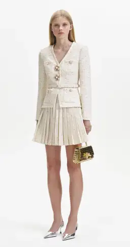 Self-Portrait Cream Metallic Boucle Mini Jacket Dress Size AU 8 for rent on The Volte - image 1