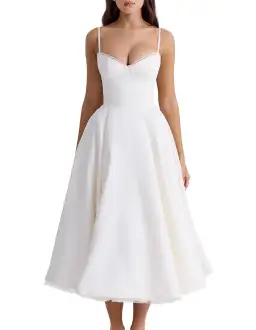 House of CB Mademoiselle White Tull Midi Dress Size AU 6
