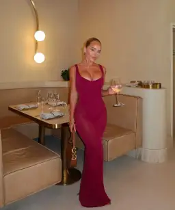 House Of Cb Robina Stretch Mesh Maxi Dress Wine  Size 6  for rent on The Volte - image 1