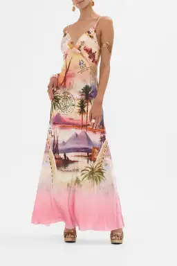 Camilla V Neck Full Length Bias Slip Maxi Dress Millas Got Mail Size 8 for rent on The Volte - image 1