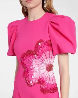 Rebecca Vallance Layana Puff-Sleeve Embellished Midi Dress in Pink Size 10 for rent on The Volte - image 3