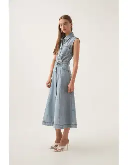 Aje Ray Denim Midi Dress Size 8/S for rent on The Volte - image 3