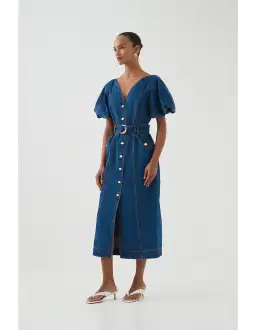 Aje Harper Denim Midi Dress in Classic Wash Size 6/XS for rent on The Volte - image 2