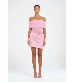 BENNI Nico Off-Shoulder Mini Dress Bubblegum Size AU 8