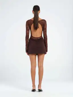 BENNI Oskar Mini Dress in Chocolate Size AU8 for rent on The Volte - image 3