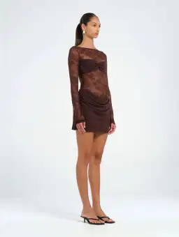 BENNI Oskar Mini Dress in Chocolate Size AU8 for rent on The Volte - image 2