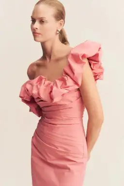 Shona Joy Campbell Ruffle Draped Maxi Dress Bubblegum Size 12 for rent on The Volte - image 2
