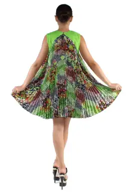 Versace Green Multicolor Plisse Tent Mini Dress Sleeveless Made in Italy Size 38 for rent on The Volte - image 5