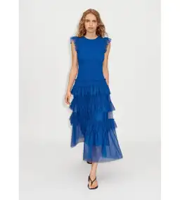 ME+EM Ethereal Tulle Shirred Midi Dress Electric Blue Size AU 8