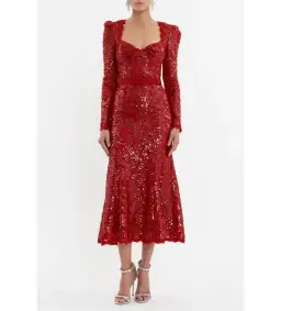 Rebecca Vallance Leyla Long Sleeve Midi Dress in Red Sequin Size AU 10